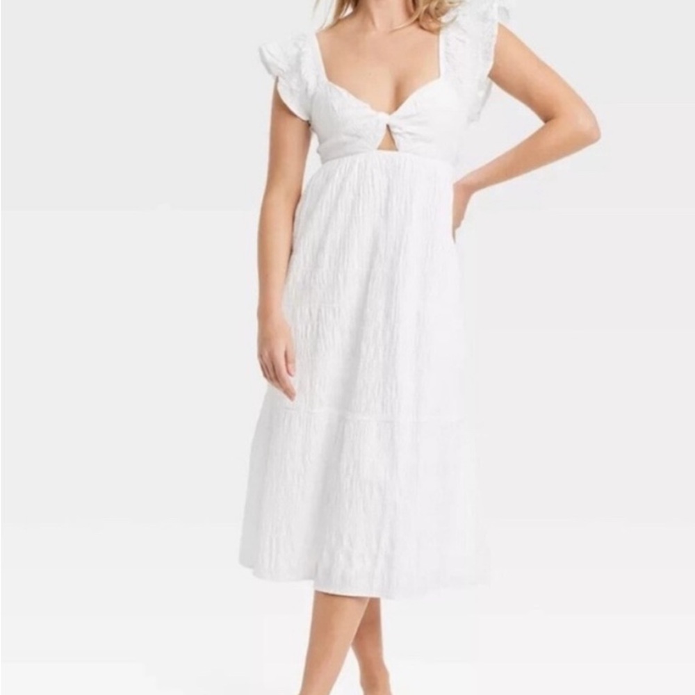 Universal White Ruffle Sleeve Midi Dress